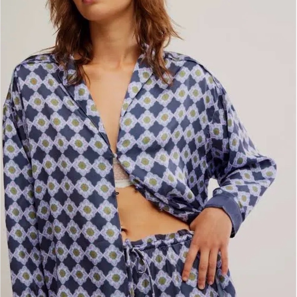 Free People Dreamy Days solid pj set in navy combo